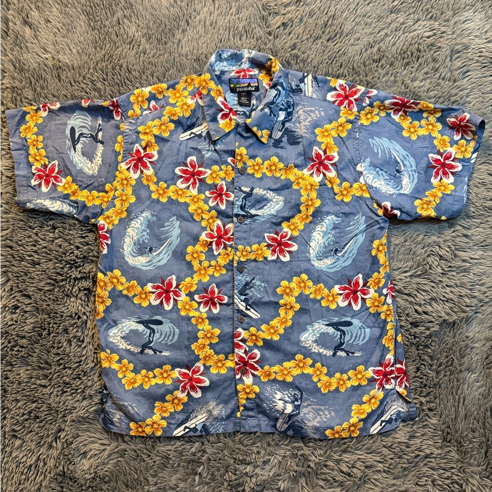 Vintage Pataloha Patagonia Hawaiian OverPrint Shirt Made In Portugal Size Large